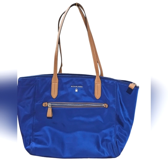 MICHAEL Michael Kors Kelsey Large Top-Zip Nylon Tote In Cobalt Blue.Like NEW - Picture 1 of 16